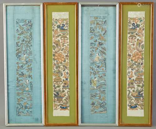 Group of 4 Chinese Silk Embroideries - Robe Cuffs