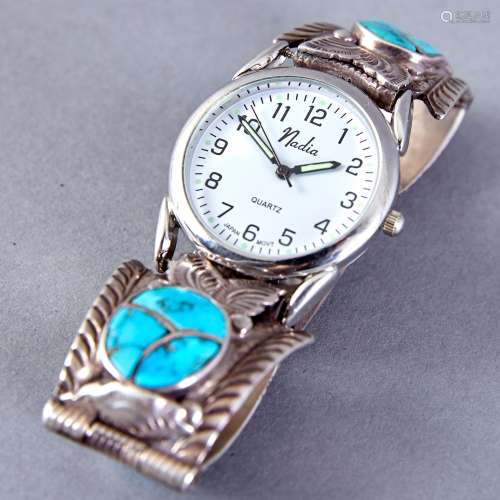Dan Simplicio Zuni Sterling and Turquoise Watch Band
