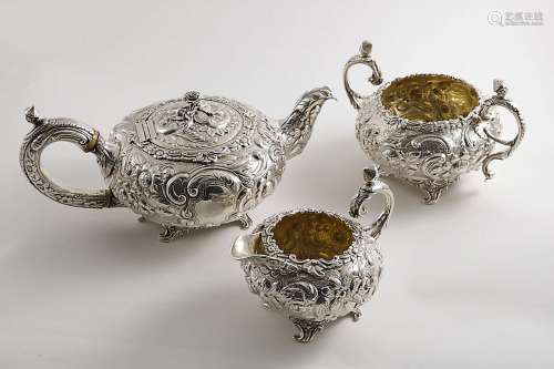 A george iii / iv embossed three-piece tea set