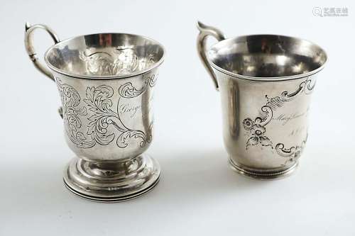 Two mid-19th century american christening mugs