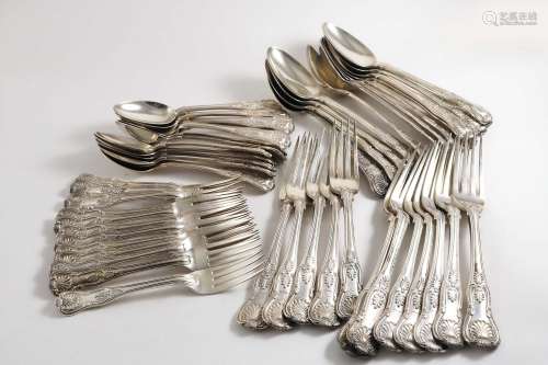A collected or harlequin part service of king's pattern flatware including:-