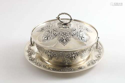 A victorian circular butter dish and cover