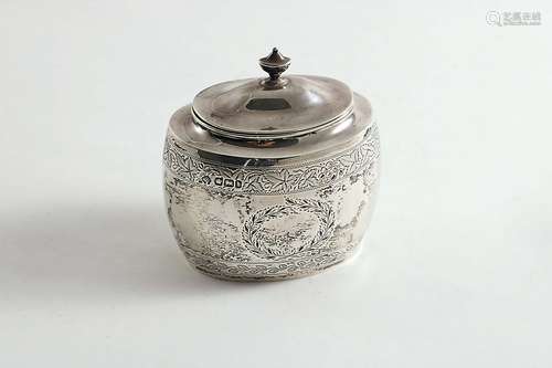 A late victorian engraved oval tea caddy