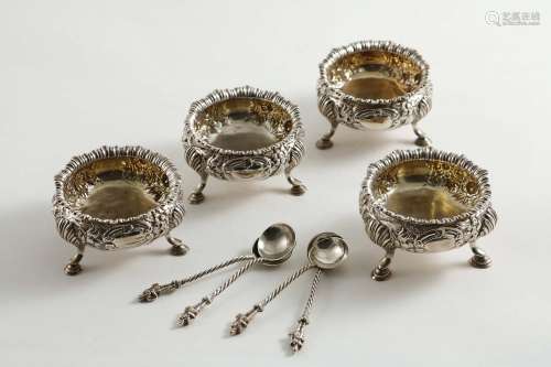 A set of four victorian embossed circular salts