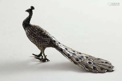 A late 19th century austro-hungarian cast & gem-set figure of a peacock with an