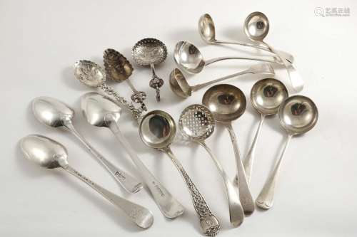 A mixed lot:-three george ii / iii table spoons (one crested, two initialled),