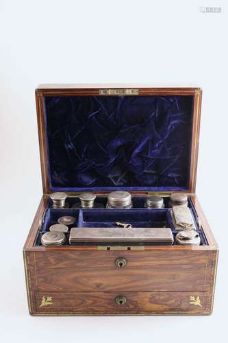 A victorian brass bound rosewood dressing case