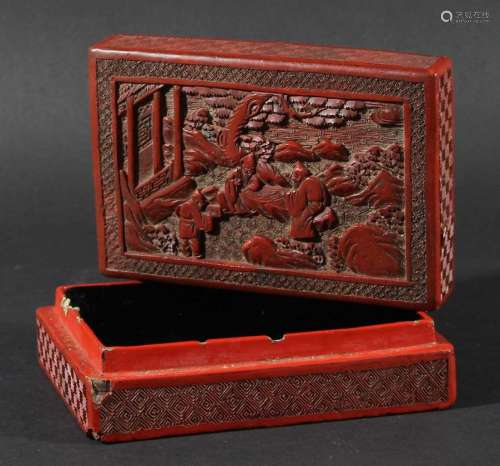 Chinese cinnabar lacquer box and cover,probably 19th century, with a scene of