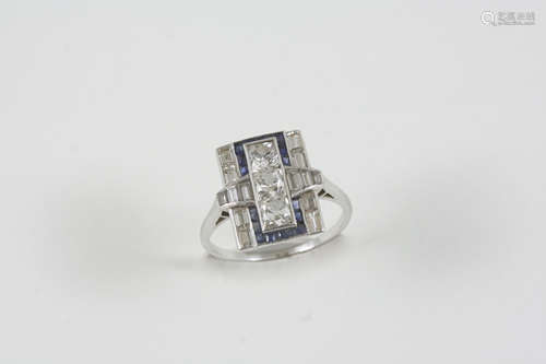 An art deco sapphire and diamond ring