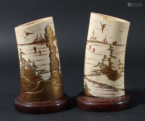 Pair of chinese ivory tusk vases,