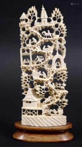 Chinese ivory canton style carving,circa 1900, the hillside scene of figures