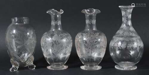 Pair of stourbridge glass vases,the trefoil mouth above an ovoid body and