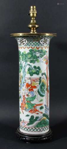 Chinese famille verte sleeve vase,enamelled with dignitaries on a veranda with