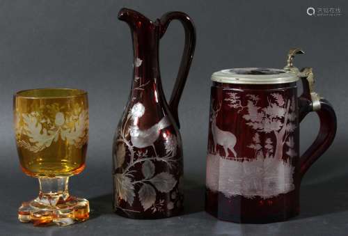 Bohemian glass tankard and cover,