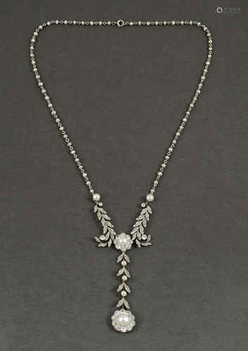 An edwardian diamond and pearl necklace