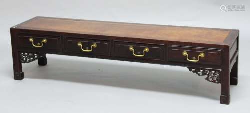 Chinese hardwood low table,the rectangular top above four drawers, floral