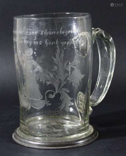 German glass tankard,late 18th or 19th century, of tapering cylindrical form