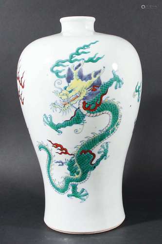 Chinese doucai vase, meiping,decorated with a pair of dragons chasing pearls,