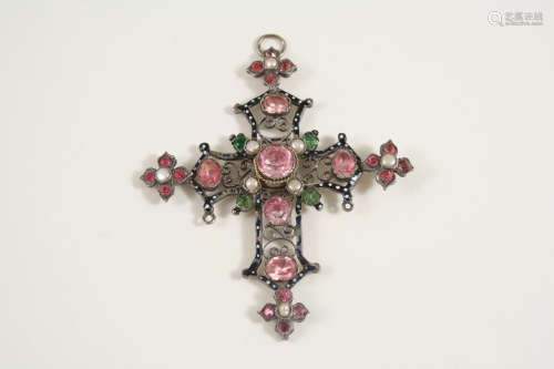 A continental enamel and paste set cruciform pendant