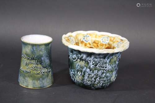 Doulton lambeth inscribed bowl & mug - shepton mallet interest