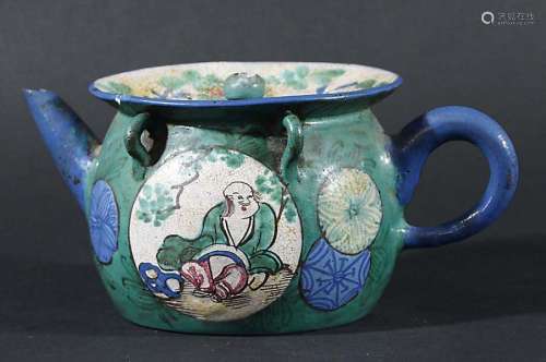 Chinese enamelled yixing stoneware teapot and cover,18th or 19th century, with