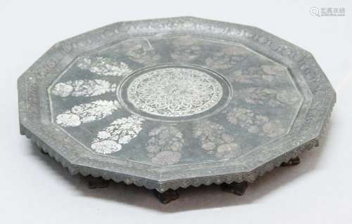 Indian bidri tray or stand,probably early 19th century, of dodecahedral form, a