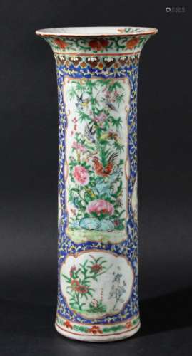 Chinese famille rose sleeve vase,circa 1900, enamelled with panels of flowers