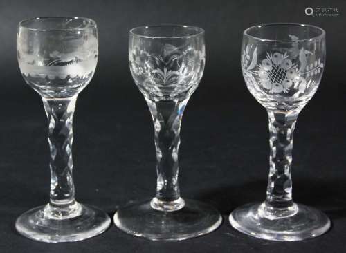 Group of three english wine glasses,