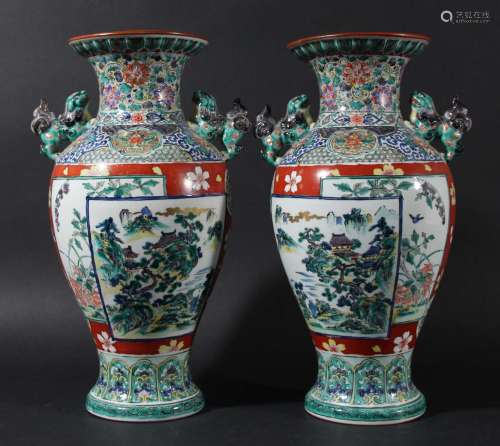 Pair of japanese baluster vases,decorated in the famille verte palette with