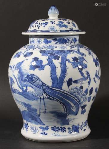 Chinese blue and white jar and cover,qianlong style but later, painted with