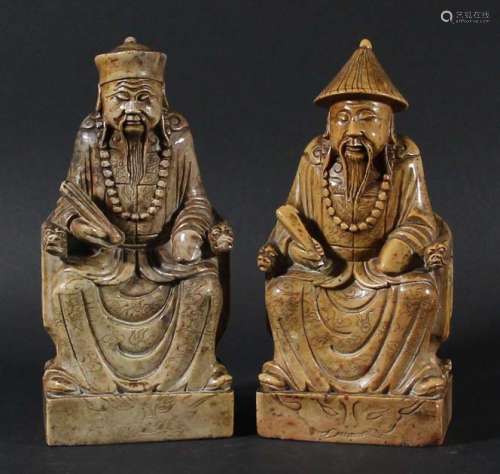 Pair of chiinese stone carvings,early 20th century, the two immortals or wise
