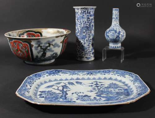 Group of chinese blue and white,to include a rectangular platter, late 18th