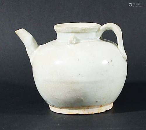 Chinese qingbai ewer,possibly song/yuan, of ovoid form under a pale celadon