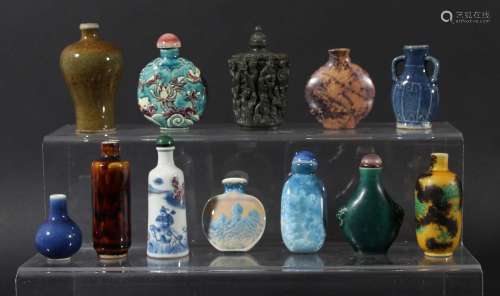 Collection of chinese snuff bottles,to include two crystalline glazed, hard