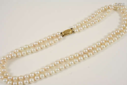 A two row uniform cultured pearl necklace