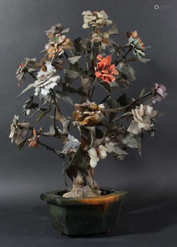 Chinese hardstone and jade tree,with numerous branches of leaves and flowers