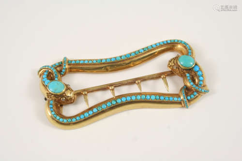 A victorian gold and turquoise snake buckle