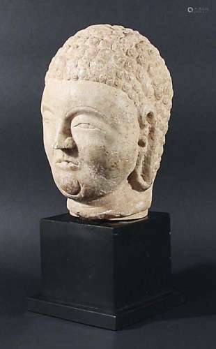 Chinese white marble head of buddha,northern qi, carved with dense, tight