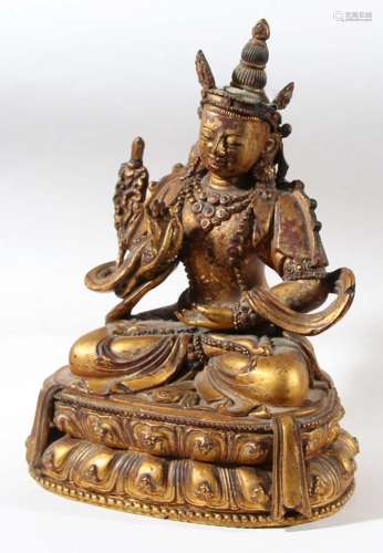 Carved wood, lacquer and gilt bodhisattva,probably chinese or tibetan, seated