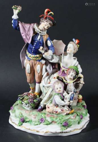 Vienna style centrepiece,19th century, modelled as a gallant, his lady, two