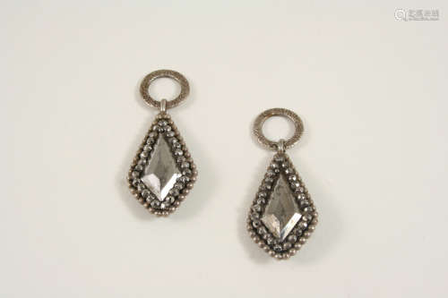 A pair of cut steel drop earrings