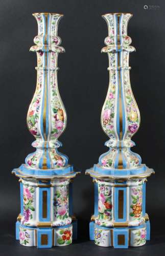 Pair of french jacob petit style candelabra columns,19th century, painted with