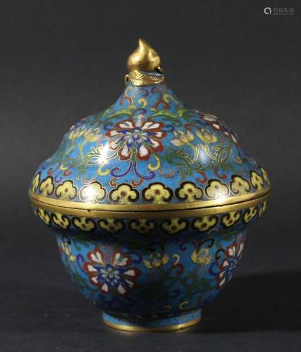 Chinese cloisonne bowl and cover,probably qianlong, of ogee form with scrolling