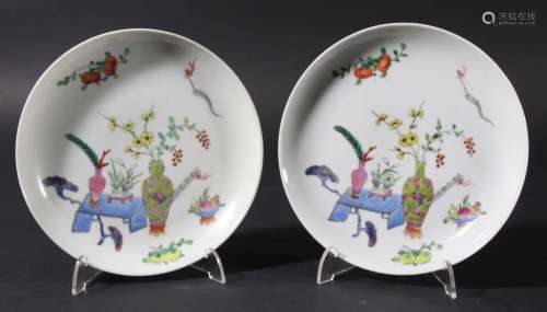 Pair of chinese famille rose saucer dishes,19th century, enamelled with vases