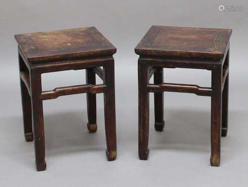 Pair of chinese hardwood stands,late 18th century, the square top above shaped