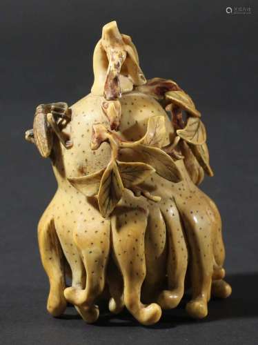 Chinese ivory snuff bottle,19th century, carved as a finger citron with insects