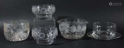 Collection of glass finger or rinsing bowls,mainly engraved with various floral