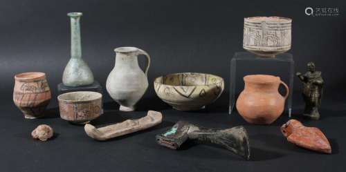 Antiquities:a mixed collection to include a roman glass unguentarium, roman