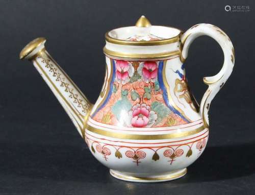 Spode miniature watering can and cover,circa 1820-30, painted with stylised