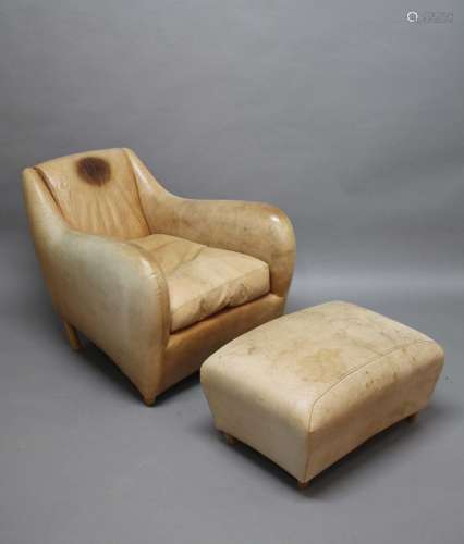 Matthew hilton 'balzac' leather armchair & footstool